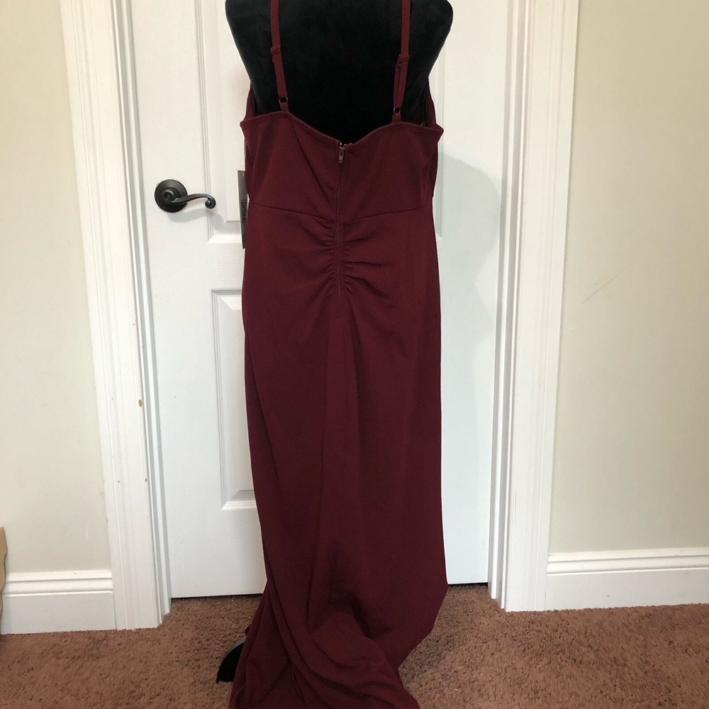 Emerald Sundae Womens Burgundy V-Neck Ruched Maxi Formal Gown Dress Size 16 NWT - Picture 6 of 12
